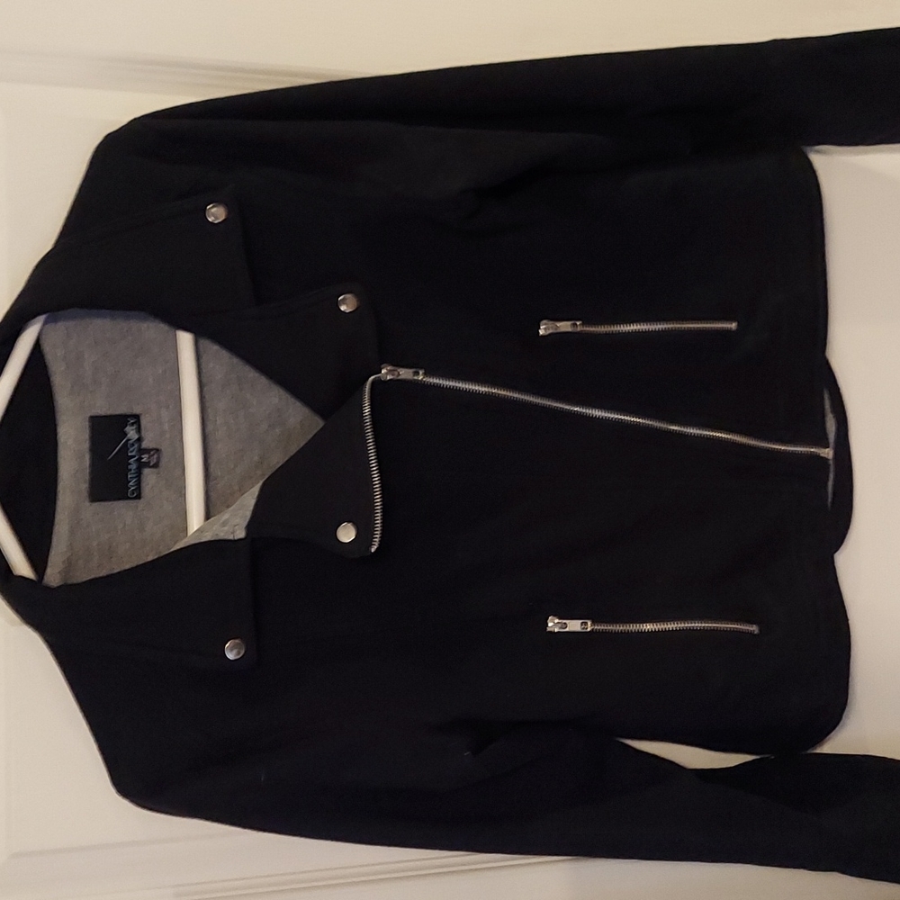 Cynthia Rowley Cotton Zip Up Moto Jacket Black Medium
